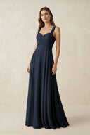 Sweetheart Pleated A - Line Chiffon Bridesmaid Dress in Dark Navy - KissProm Bridesmaid Dresses