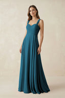 Sweetheart Pleated A - Line Chiffon Bridesmaid Dress in Dark Teal - KissProm Bridesmaid Dresses