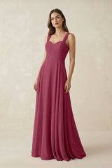 Sweetheart Pleated A - Line Chiffon Bridesmaid Dress in Desert Rose - KissProm Bridesmaid Dresses