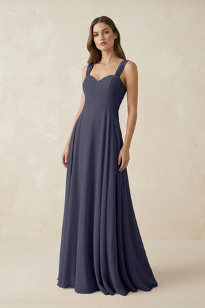 Sweetheart Pleated A - Line Chiffon Bridesmaid Dress in Dusk Blue - KissProm Bridesmaid Dresses