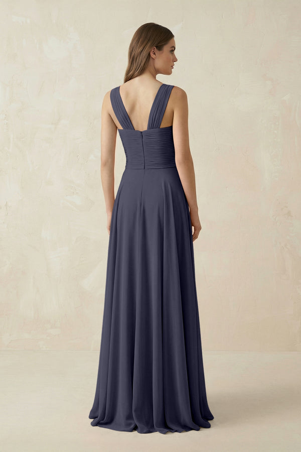 Sweetheart Pleated A - Line Chiffon Bridesmaid Dress in Dusk Blue - KissProm Bridesmaid Dresses