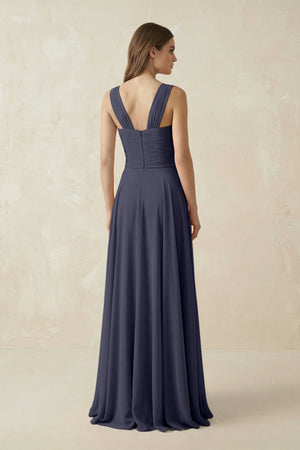 Sweetheart Pleated A - Line Chiffon Bridesmaid Dress in Dusk Blue - KissProm Bridesmaid Dresses