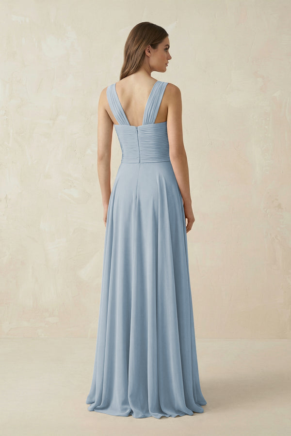 Sweetheart Pleated A - Line Chiffon Bridesmaid Dress in Dusty Blue - KissProm Bridesmaid Dresses