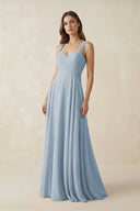 Sweetheart Pleated A - Line Chiffon Bridesmaid Dress in Dusty Blue - KissProm Bridesmaid Dresses