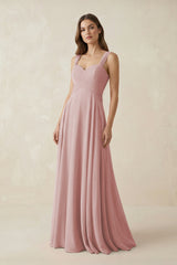 Sweetheart Pleated A - Line Chiffon Bridesmaid Dress in Dusty Rose - KissProm Bridesmaid Dresses