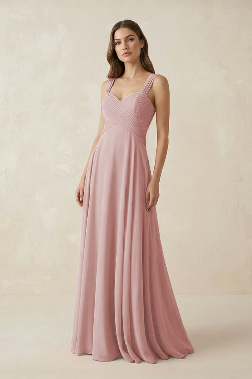 Sweetheart Pleated A - Line Chiffon Bridesmaid Dress in Dusty Rose - KissProm Bridesmaid Dresses