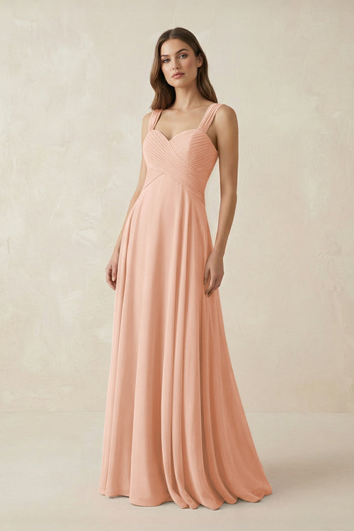 Sweetheart Pleated A - Line Chiffon Bridesmaid Dress in English Rose - KissProm Bridesmaid Dresses
