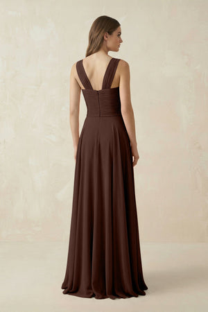 Sweetheart Pleated A - Line Chiffon Bridesmaid Dress in Espresso - KissProm Bridesmaid Dresses