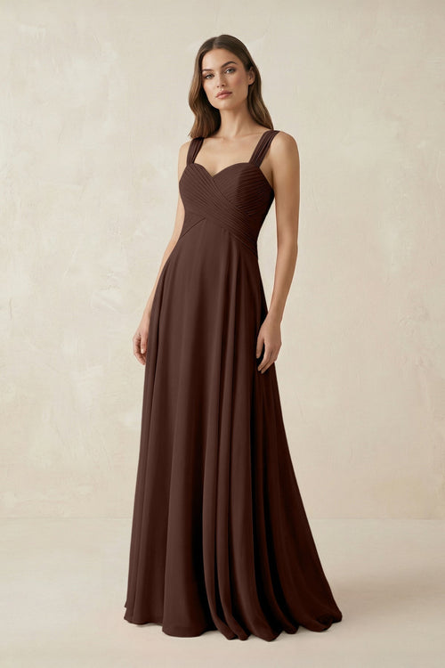 Sweetheart Pleated A - Line Chiffon Bridesmaid Dress in Espresso - KissProm Bridesmaid Dresses