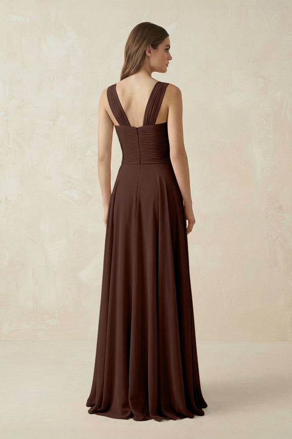 Sweetheart Pleated A - Line Chiffon Bridesmaid Dress in Espresso - KissProm Bridesmaid Dresses