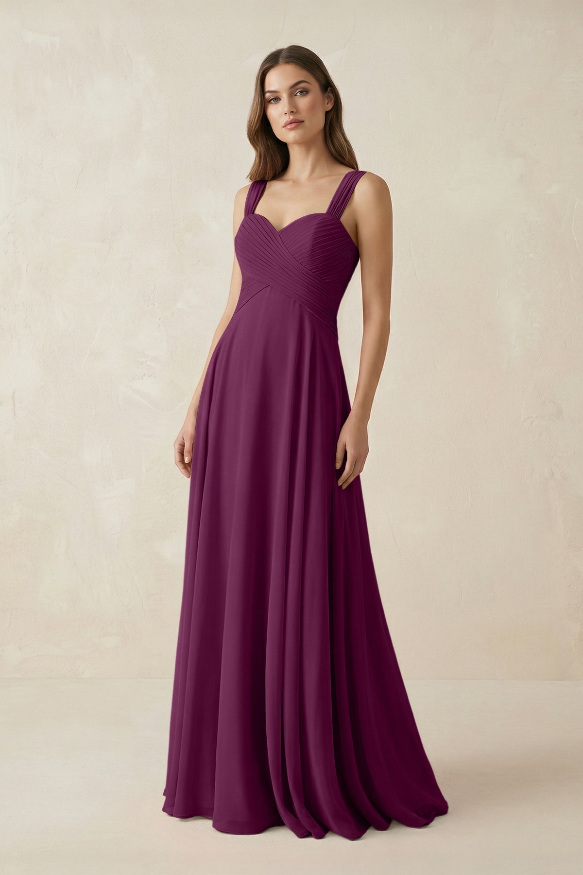 KissProm Sweetheart Pleated A-Line Chiffon Bridesmaid Dress in Fig, Fig / 14