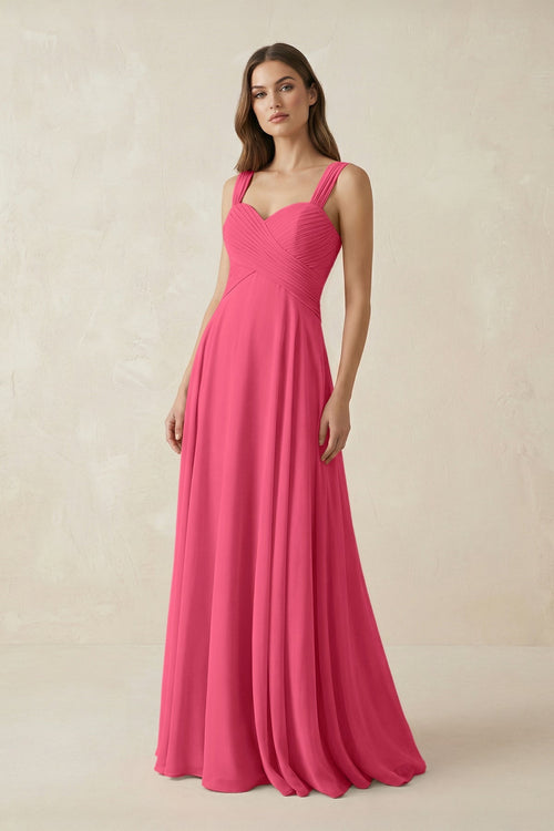 Sweetheart Pleated A - Line Chiffon Bridesmaid Dress in Fuchsia - KissProm Bridesmaid Dresses