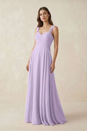 Sweetheart Pleated A - Line Chiffon Bridesmaid Dress in Lavender - KissProm Bridesmaid Dresses