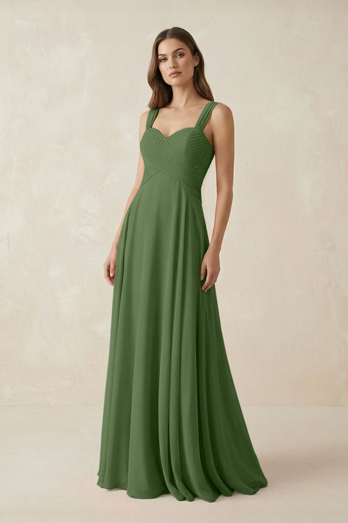 Sweetheart Pleated A - Line Chiffon Bridesmaid Dress in Moss - KissProm Bridesmaid Dresses