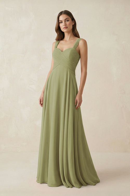 Sweetheart Pleated A - Line Chiffon Bridesmaid Dress in Moss Green - KissProm Bridesmaid Dresses
