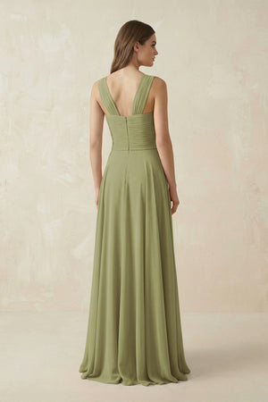 Sweetheart Pleated A - Line Chiffon Bridesmaid Dress in Moss Green - KissProm Bridesmaid Dresses