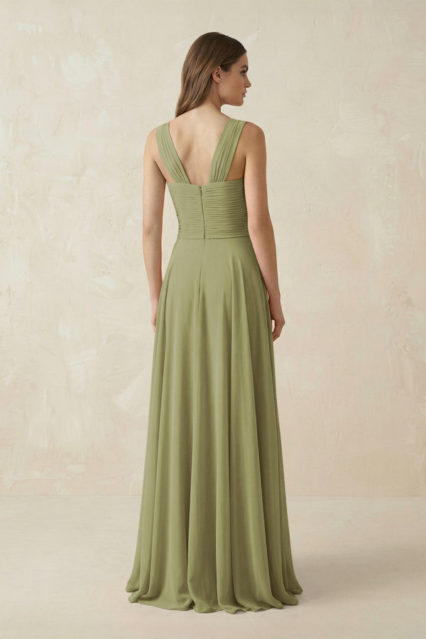 Sweetheart Pleated A - Line Chiffon Bridesmaid Dress in Moss Green - KissProm Bridesmaid Dresses