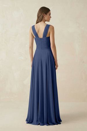 Sweetheart Pleated A - Line Chiffon Bridesmaid Dress in Navy - KissProm Bridesmaid Dresses