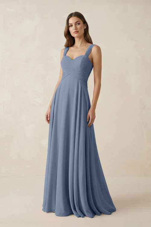 Sweetheart Pleated A - Line Chiffon Bridesmaid Dress in Neptune - KissProm Bridesmaid Dresses