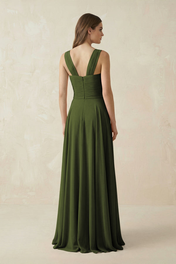 Sweetheart Pleated A - Line Chiffon Bridesmaid Dress in Olive - KissProm Bridesmaid Dresses