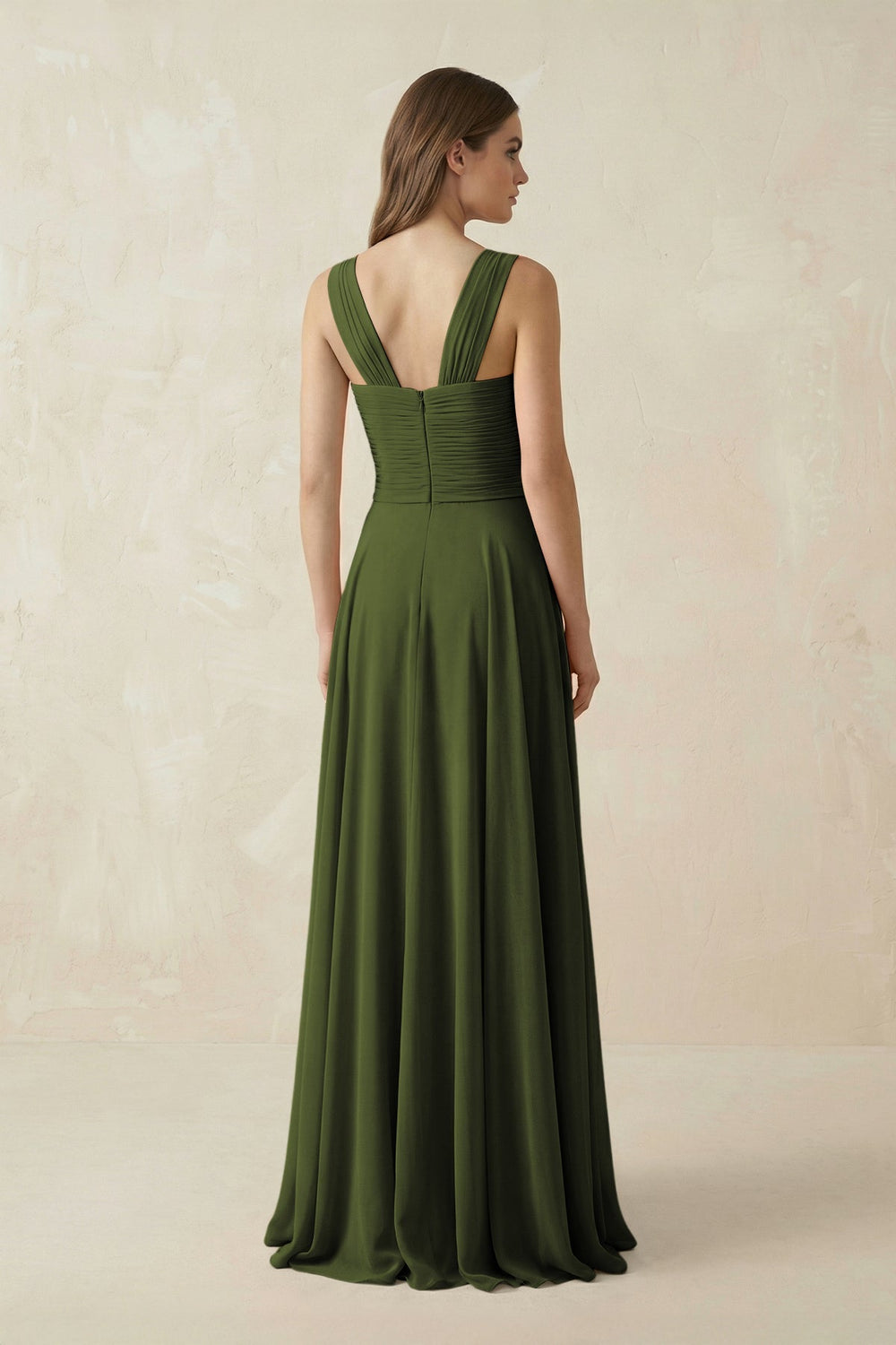 Sweetheart Pleated A - Line Chiffon Bridesmaid Dress in Olive - KissProm Bridesmaid Dresses