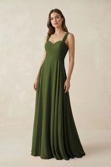 Sweetheart Pleated A - Line Chiffon Bridesmaid Dress in Olive - KissProm Bridesmaid Dresses