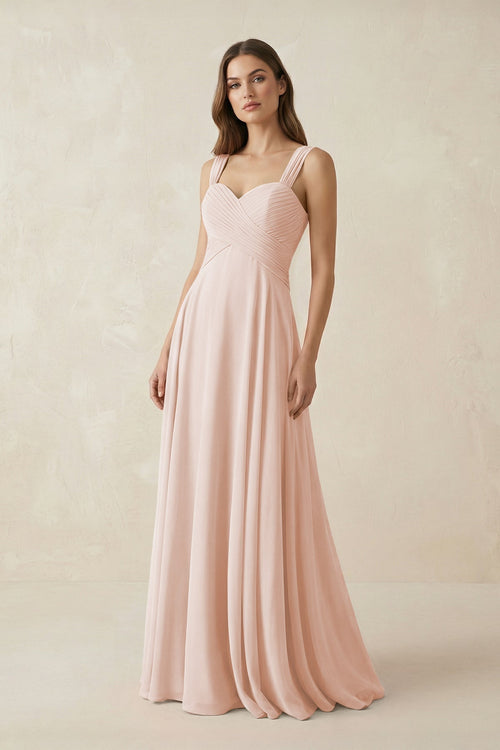 Sweetheart Pleated A - Line Chiffon Bridesmaid Dress in Pale Blush - KissProm Bridesmaid Dresses