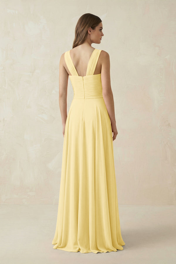 Sweetheart Pleated A - Line Chiffon Bridesmaid Dress in Pastel Yellow - KissProm Bridesmaid Dresses
