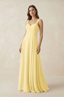 Sweetheart Pleated A - Line Chiffon Bridesmaid Dress in Pastel Yellow - KissProm Bridesmaid Dresses