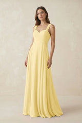 Sweetheart Pleated A - Line Chiffon Bridesmaid Dress in Pastel Yellow - KissProm Bridesmaid Dresses