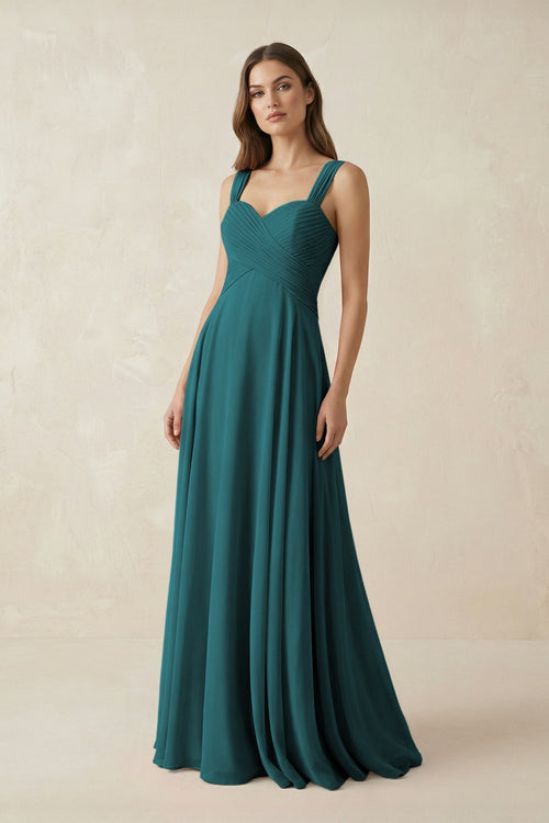 Sweetheart Pleated A - Line Chiffon Bridesmaid Dress in Pine - KissProm Bridesmaid Dresses