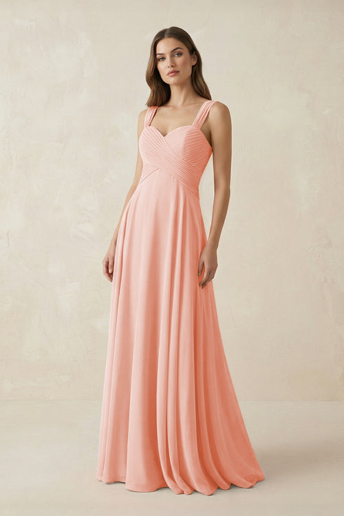 Sweetheart Pleated A - Line Chiffon Bridesmaid Dress in Rose Petal - KissProm Bridesmaid Dresses