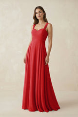 Sweetheart Pleated A - Line Chiffon Bridesmaid Dress in Ruby Red - KissProm Bridesmaid Dresses