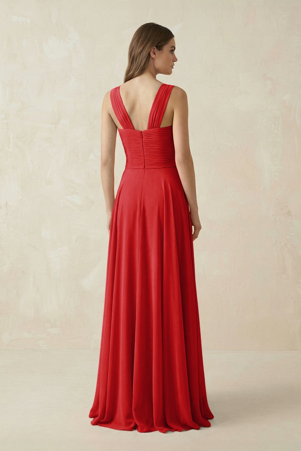 Sweetheart Pleated A - Line Chiffon Bridesmaid Dress in Ruby Red - KissProm Bridesmaid Dresses