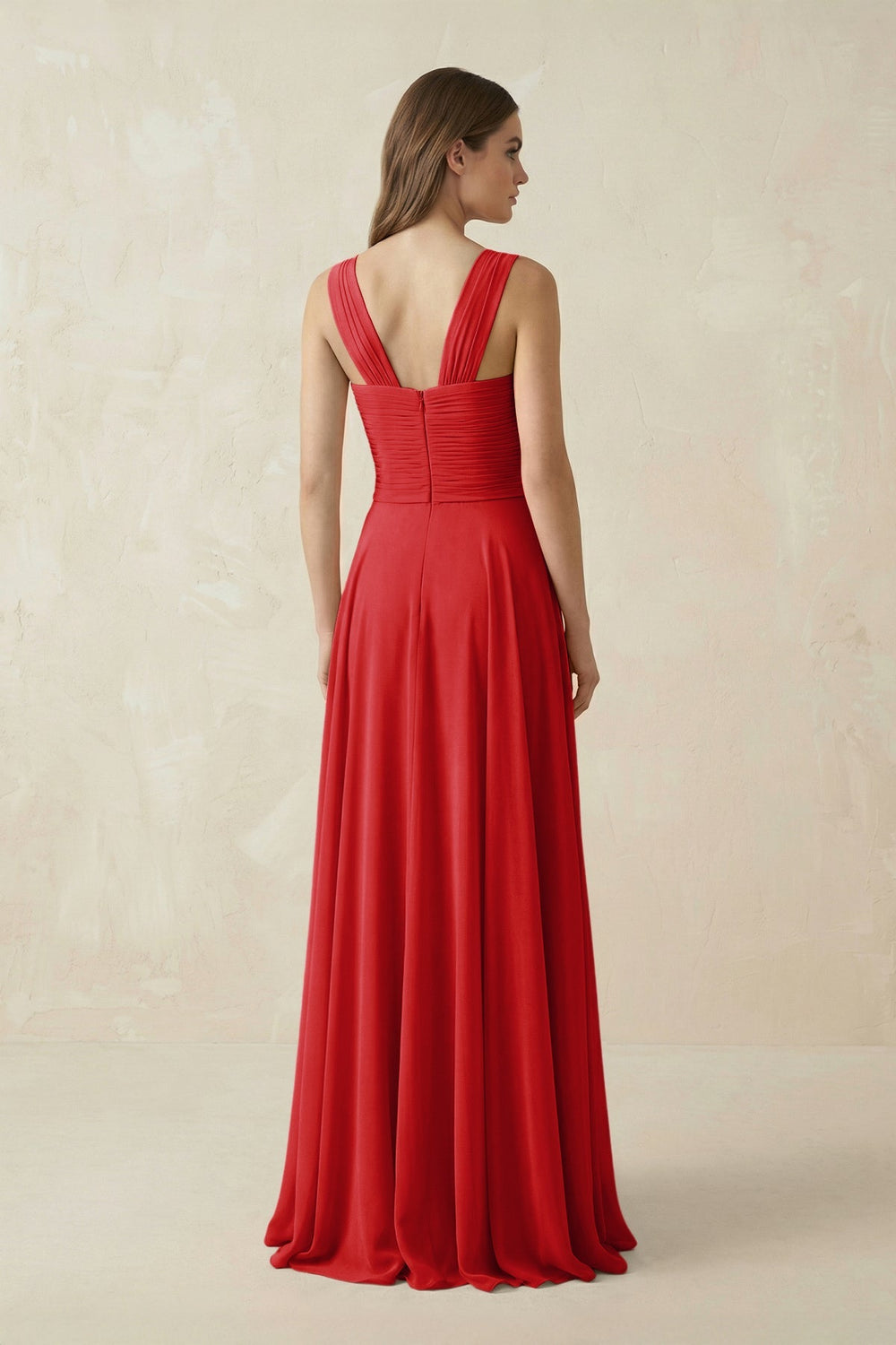 Sweetheart Pleated A - Line Chiffon Bridesmaid Dress in Ruby Red - KissProm Bridesmaid Dresses