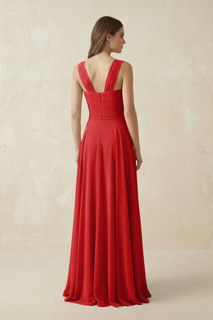 Sweetheart Pleated A - Line Chiffon Bridesmaid Dress in Ruby Red - KissProm Bridesmaid Dresses
