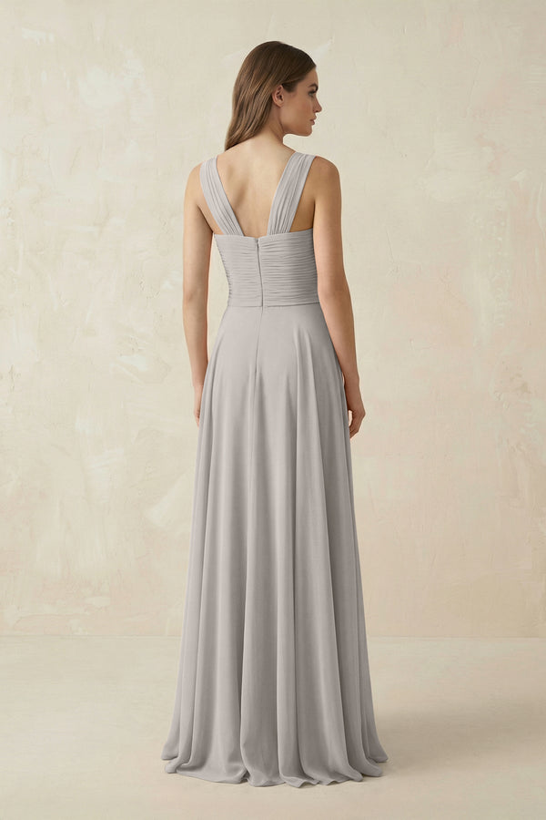 Sweetheart Pleated A - Line Chiffon Bridesmaid Dress in Silver - KissProm Bridesmaid Dresses