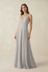 Sweetheart Pleated A - Line Chiffon Bridesmaid Dress in Silver - KissProm Bridesmaid Dresses