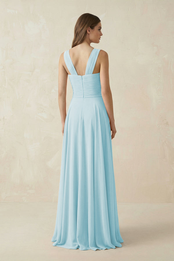 Sweetheart Pleated A - Line Chiffon Bridesmaid Dress in Sky Blue - KissProm Bridesmaid Dresses