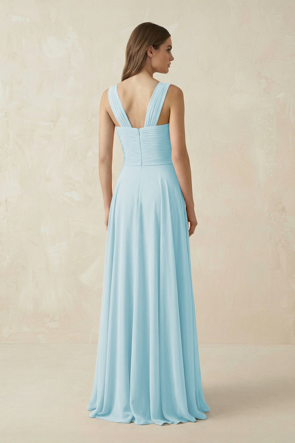 Sweetheart Pleated A - Line Chiffon Bridesmaid Dress in Sky Blue - KissProm Bridesmaid Dresses