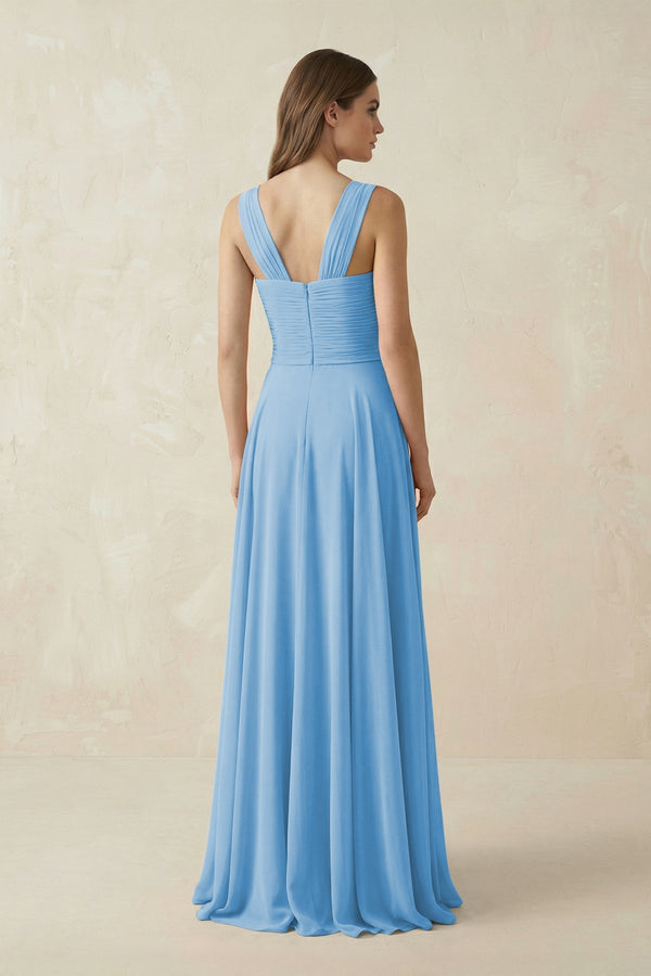 Sweetheart Pleated A - Line Chiffon Bridesmaid Dress in Steel Blue - KissProm Bridesmaid Dresses