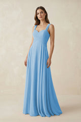 Sweetheart Pleated A - Line Chiffon Bridesmaid Dress in Steel Blue - KissProm Bridesmaid Dresses