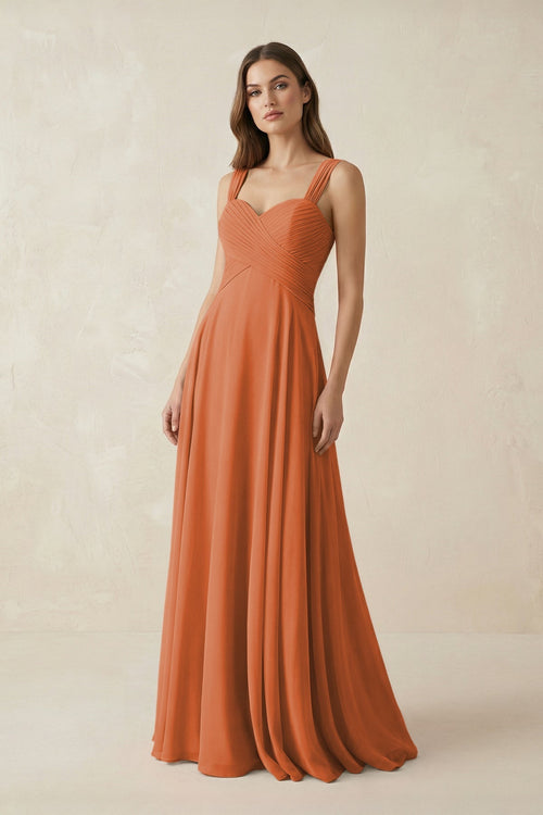 Sweetheart Pleated A - Line Chiffon Bridesmaid Dress in Terracotta - KissProm Bridesmaid Dresses
