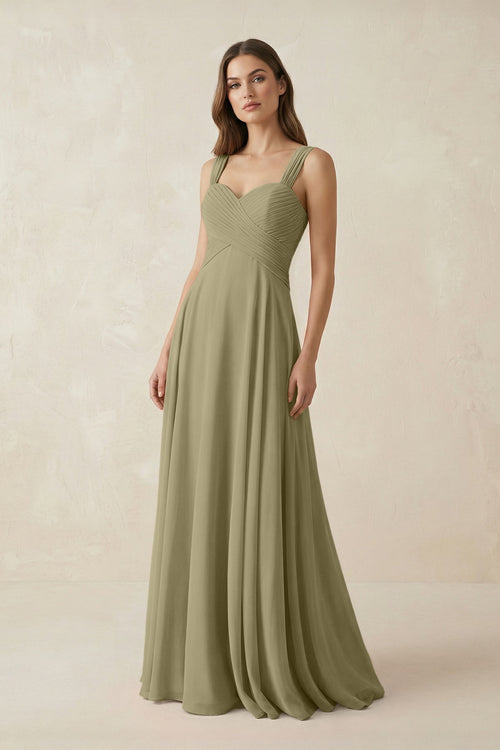 Sweetheart Pleated A - Line Chiffon Bridesmaid Dress in Thyme - KissProm Bridesmaid Dresses
