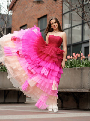 Xiomara | Sweetheart Pleated Bodice Long Prom Dress with Ruffles - KissProm
