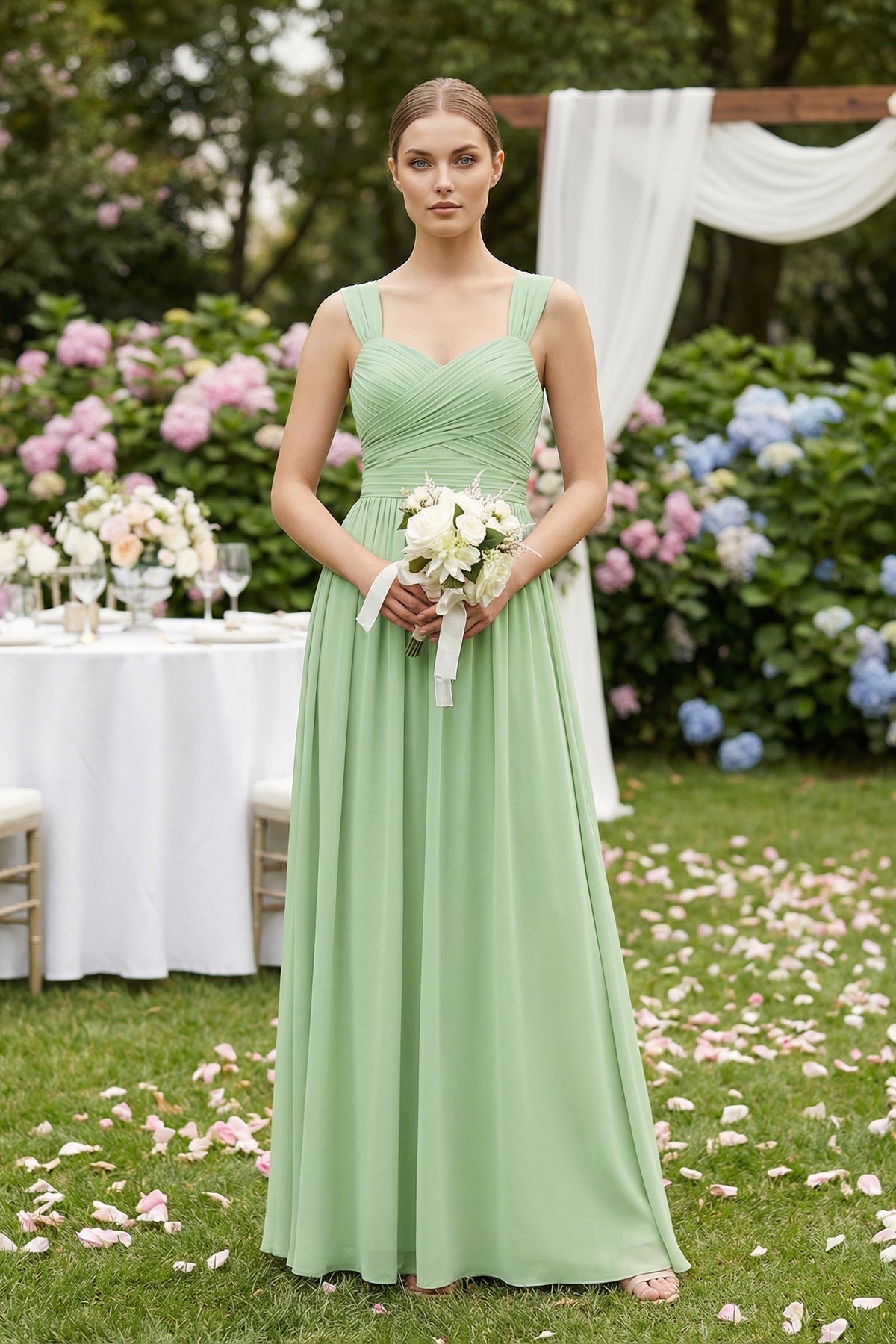 Sweetheart Pleated Chiffon A-Line Bridesmaid Dress in Sage, Sage / Custom Size( Free ) Sweetheart Pleated Chiffon A-Line Bridesmaid Dress in Sage, Sage / Custom Size( Free )