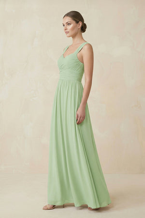 Sweetheart Pleated Chiffon A-Line Bridesmaid Dress in Sage - KissProm BRIDESMAID DRESSES