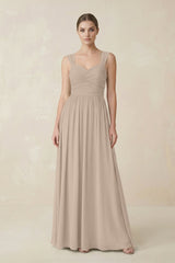 Sweetheart Pleated Chiffon A - Line Bridesmaid Dress in Almond - KissProm Bridesmaid Dresses