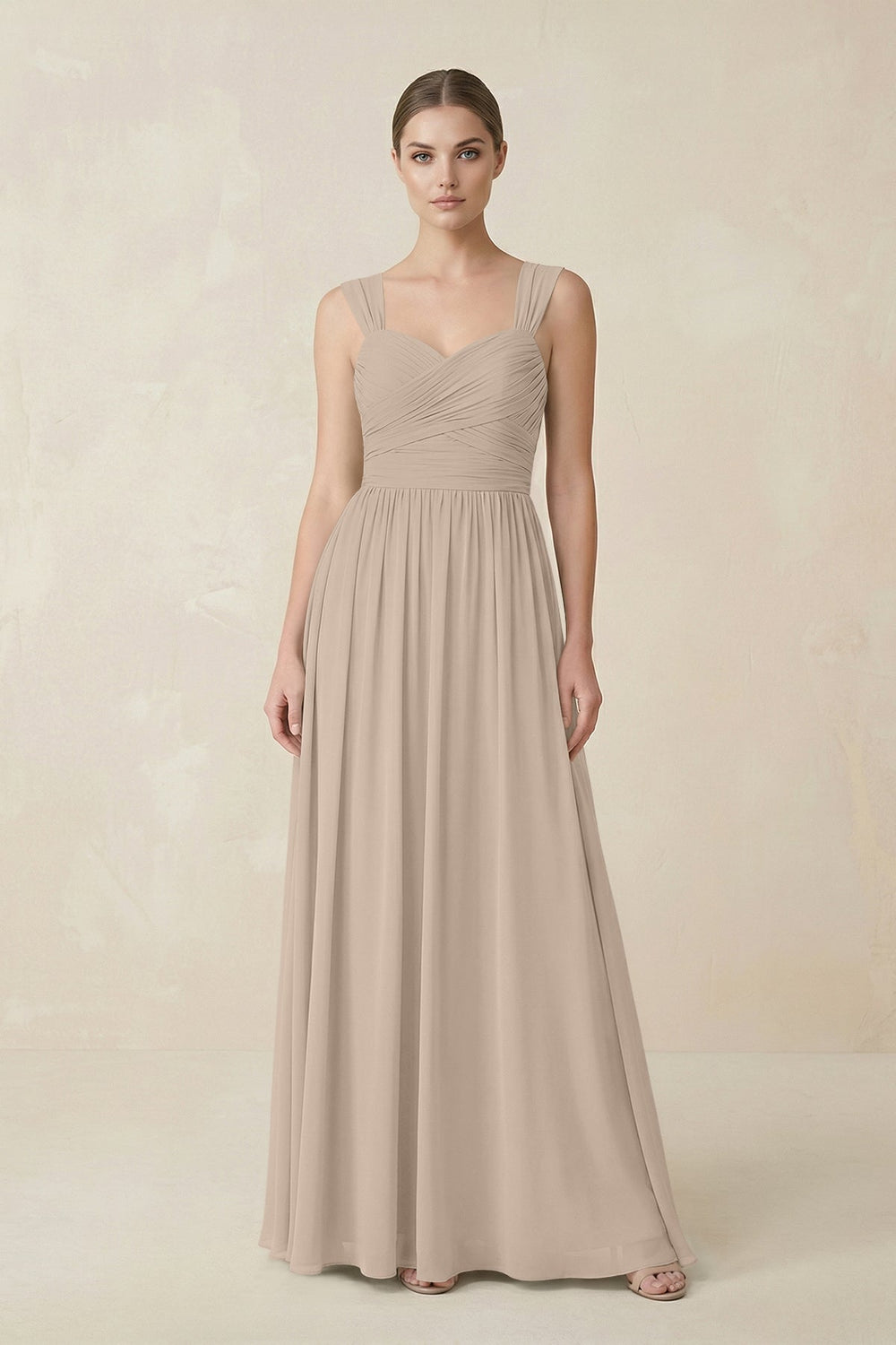Sweetheart Pleated Chiffon A - Line Bridesmaid Dress in Almond - KissProm Bridesmaid Dresses