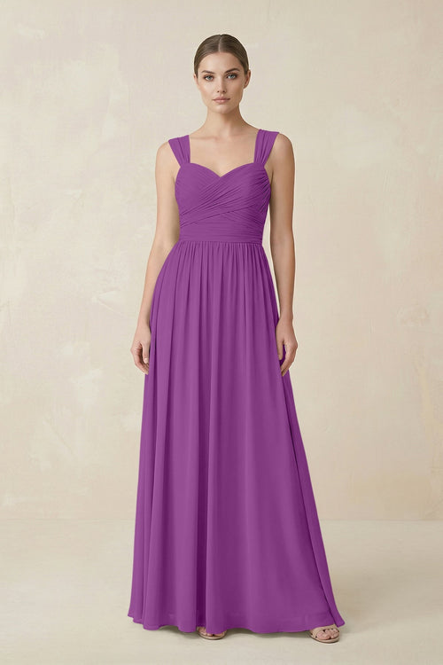 Sweetheart Pleated Chiffon A - Line Bridesmaid Dress in Amethyst - KissProm Bridesmaid Dresses